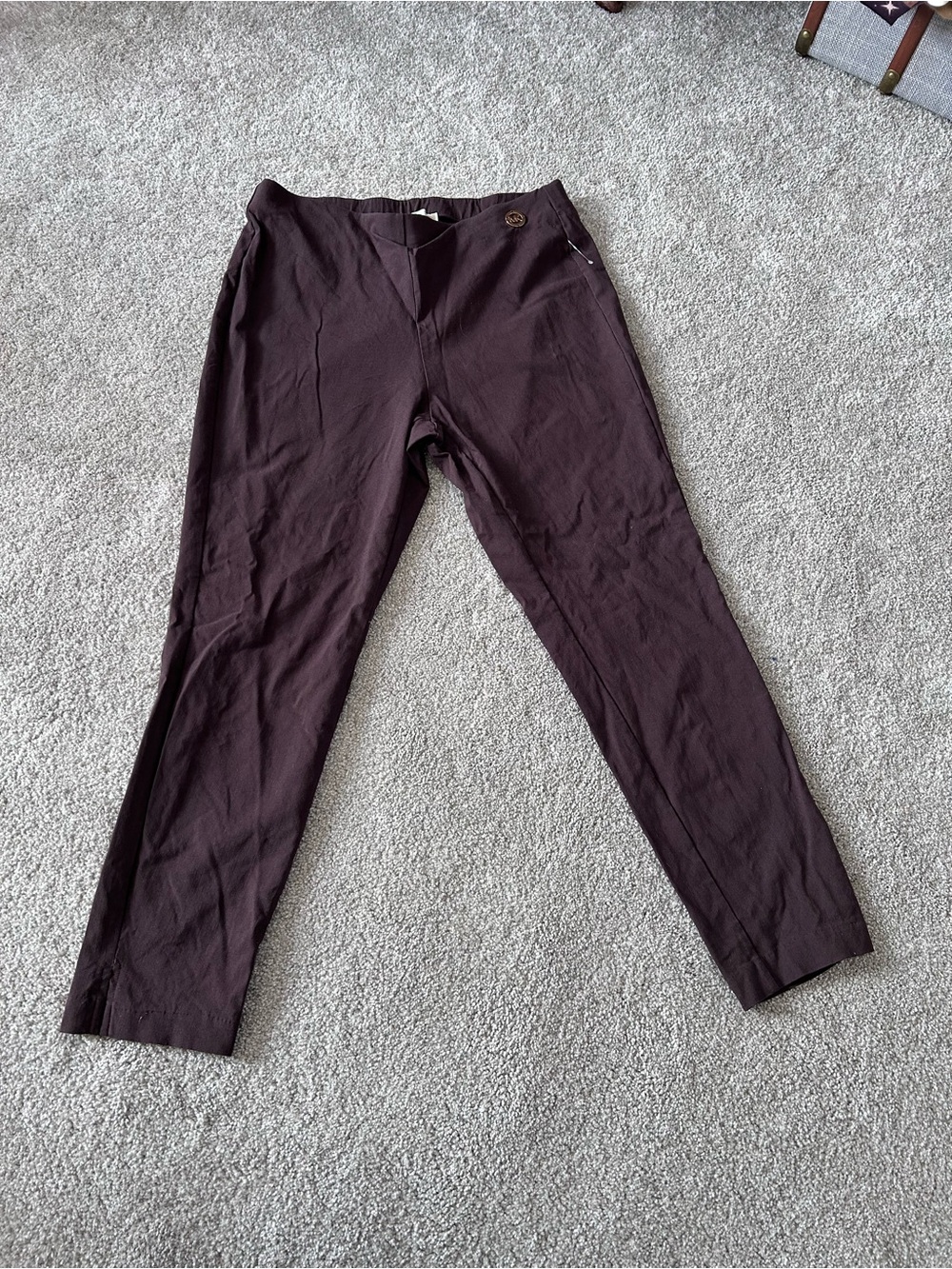 Michael Kors Dark Brown Straight Leg Chino Pants Logo Pull On Stretch Fit